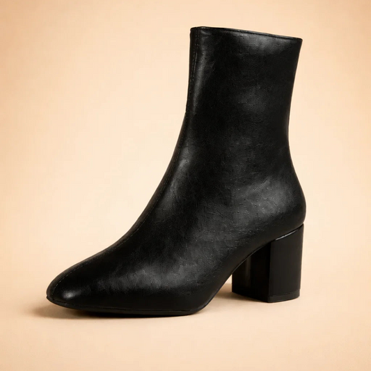 Women's Square-Toe Mid-Calf Boot – Chunky Heel Side Zip