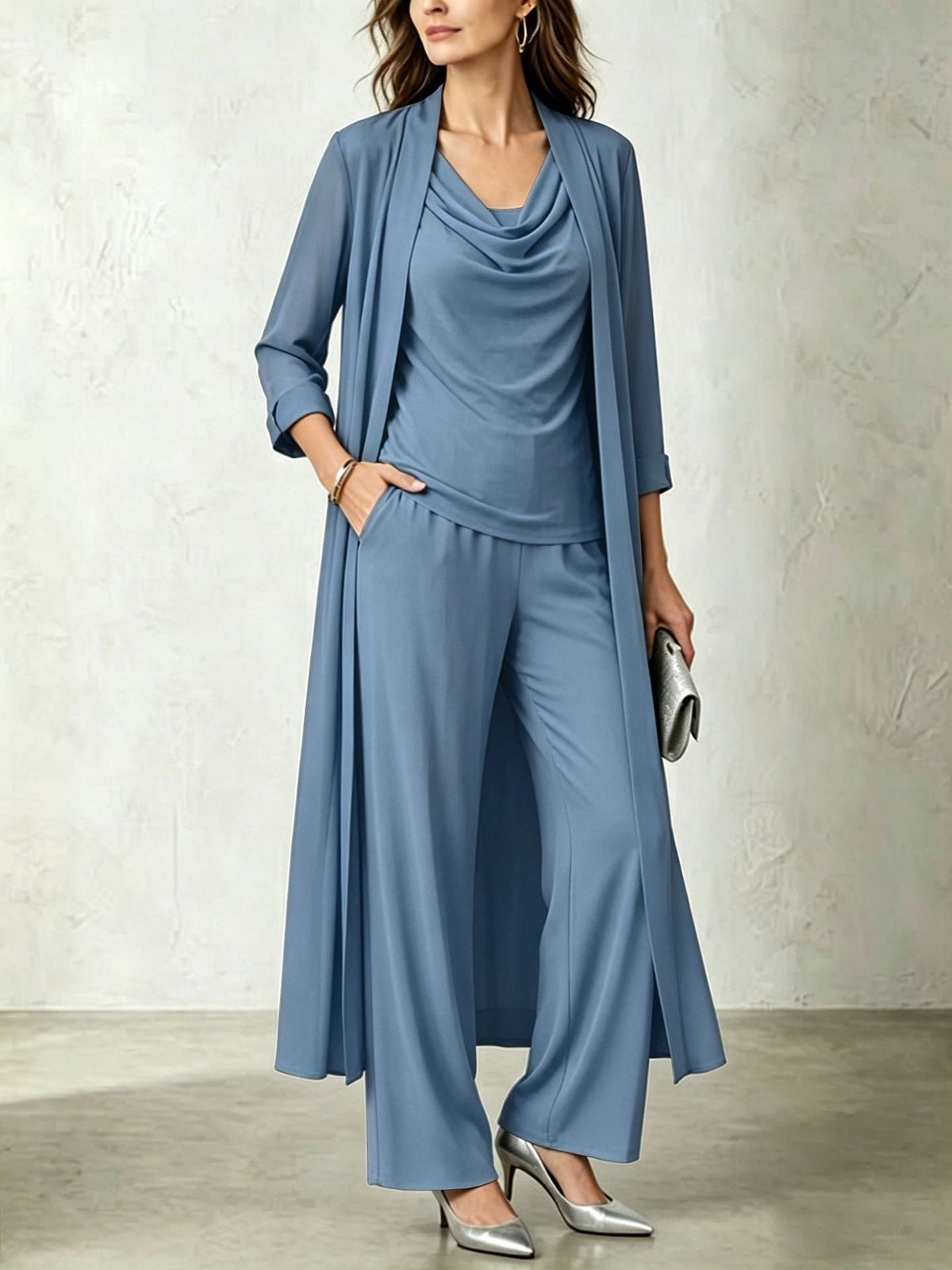 Women's Three-Piece Set – Long Cardigan and Straight Pants