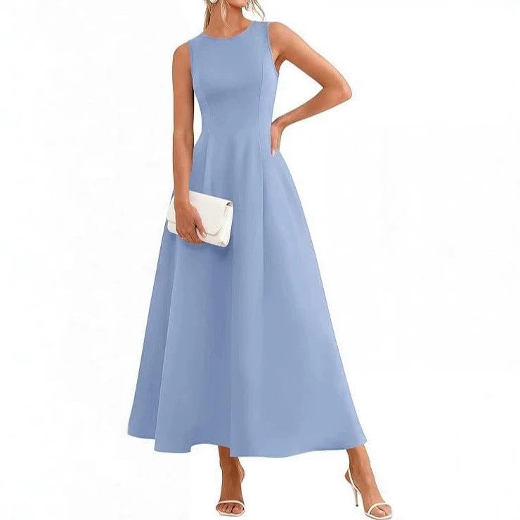 Women's Sleeveless Maxi Dress – Fitted High-Waist Flare