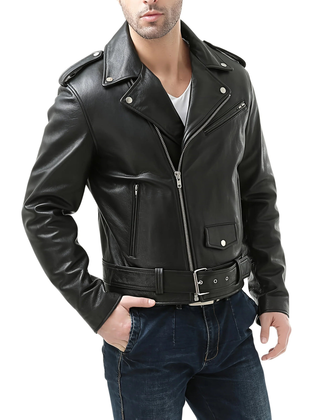 Men's Vegan Leather Jacket – Relaxed Utility Pocket Fit