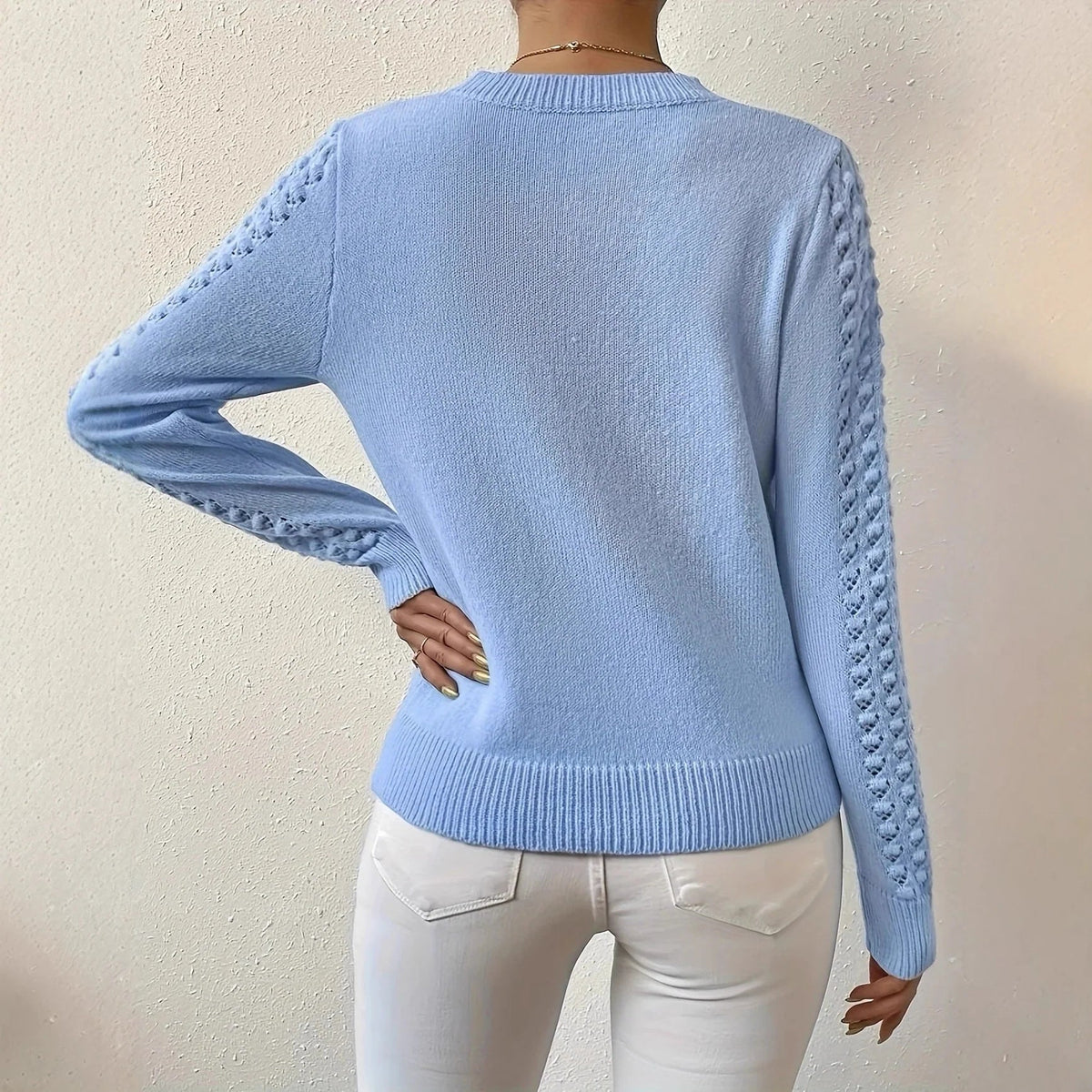 Women's Knit Crew Neck Sweater – Open-Knit Slim Fit