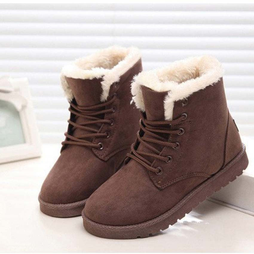 Women's Lace-Up Ankle Boot – Plush Lined Flat Heel
