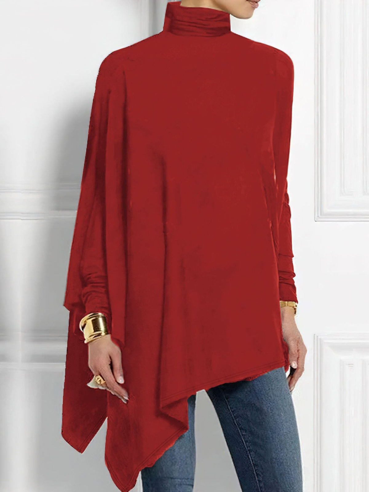 Women's Draped Long-Sleeve Top – Asymmetric Hem