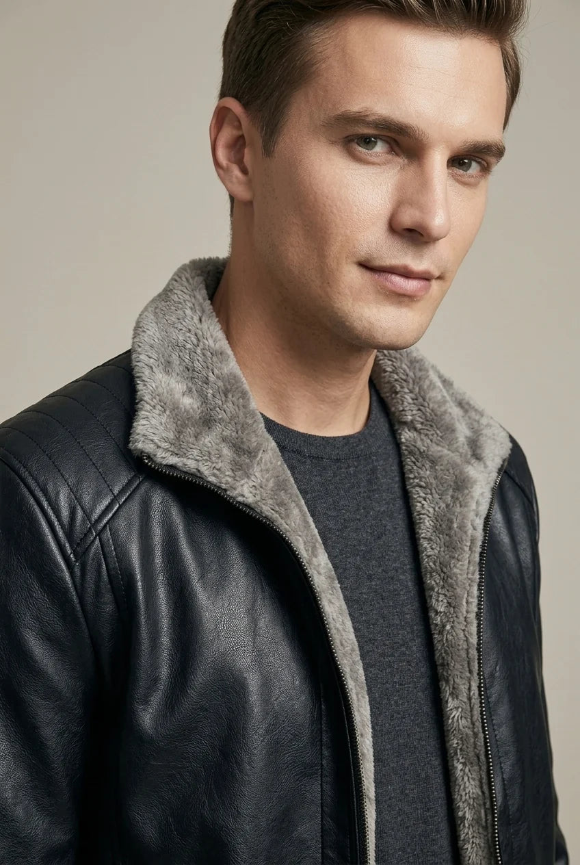 Men's Leather Jacket – Fleece-Lined Relaxed Fit