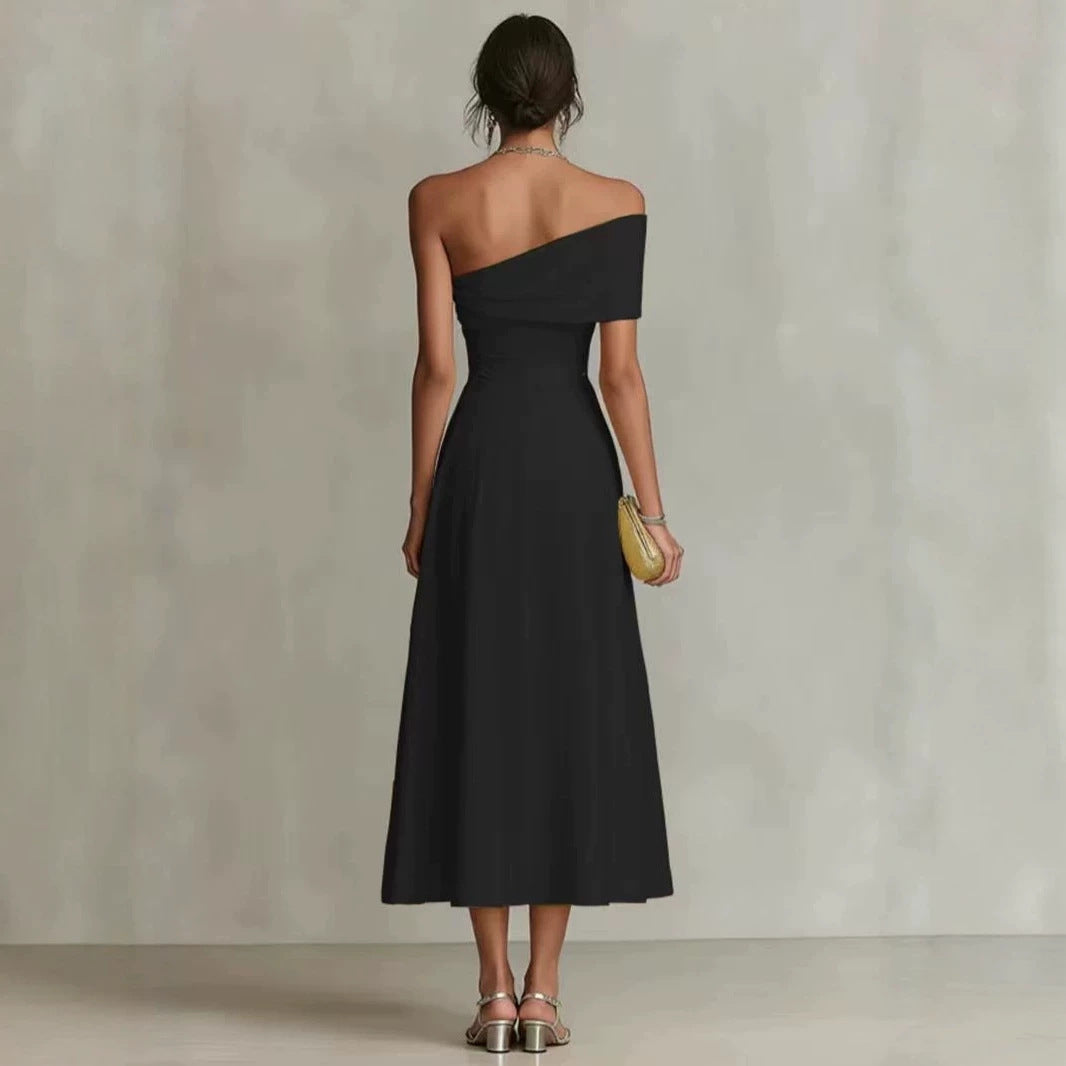 Women's Off-Shoulder Maxi Dress – Fitted Bodice, Full Skirt