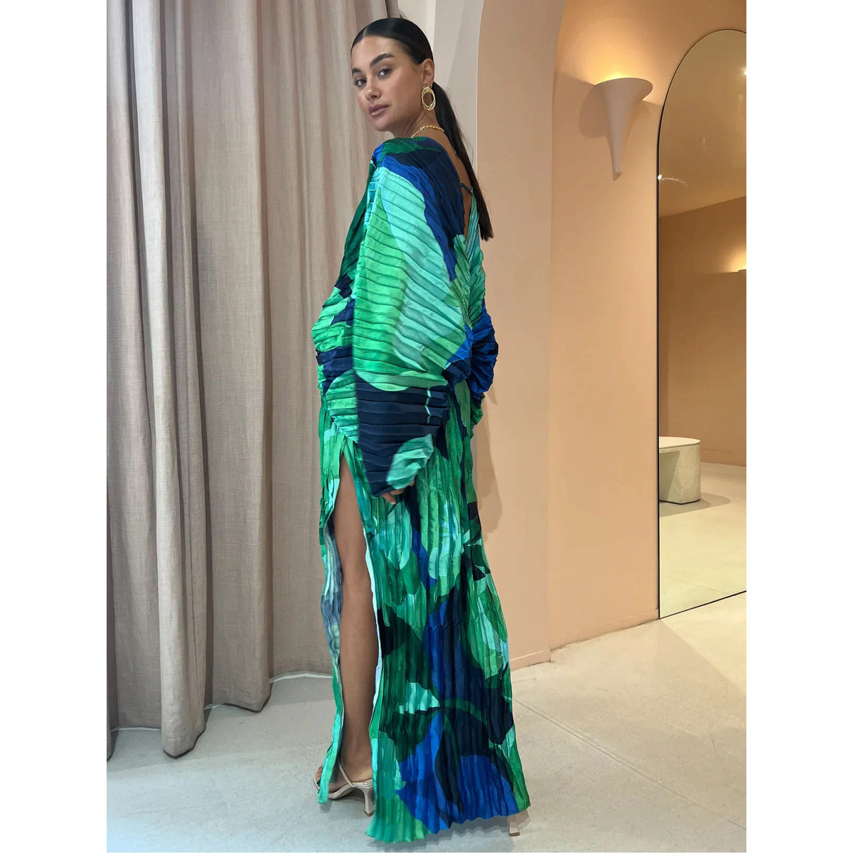 Women's Pleated Maxi Dress – Loose Pullover Fit