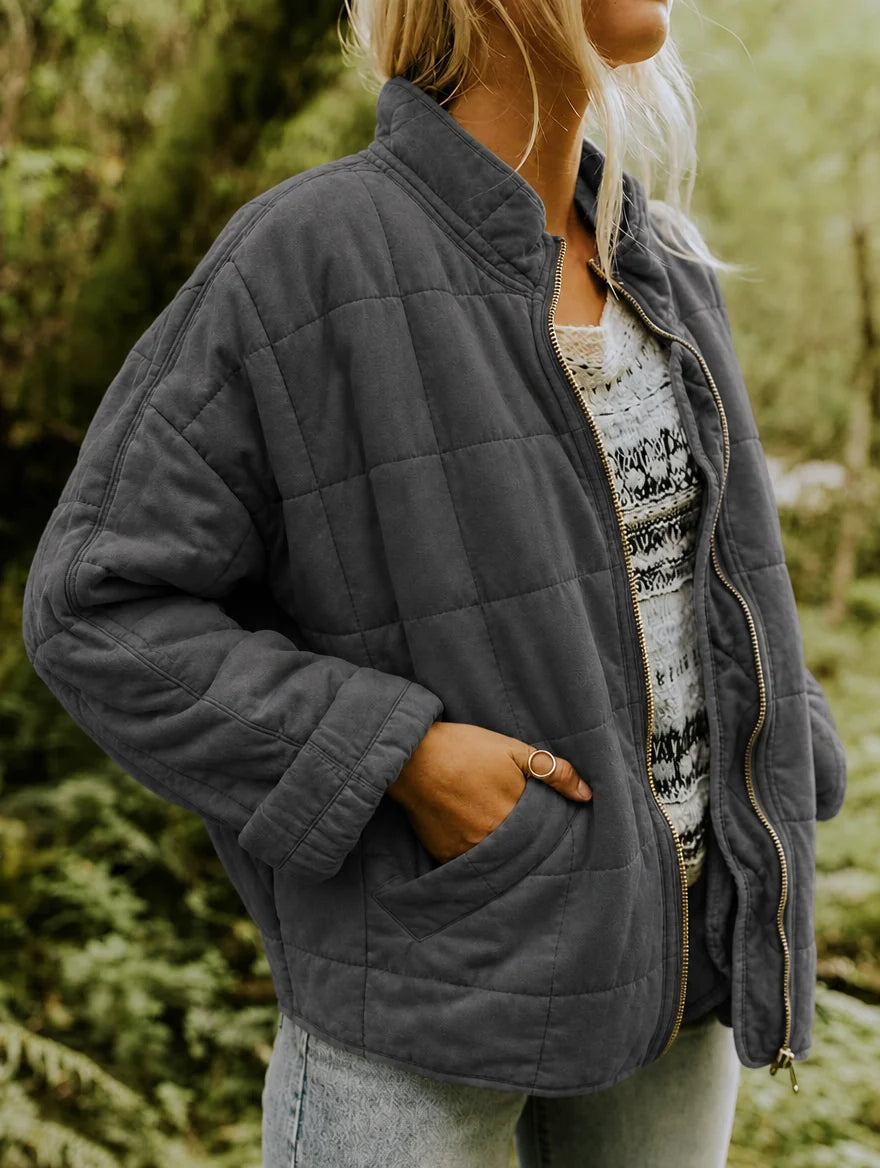 Women's Quilted Jacket – Stand Collar Diamond Stitch