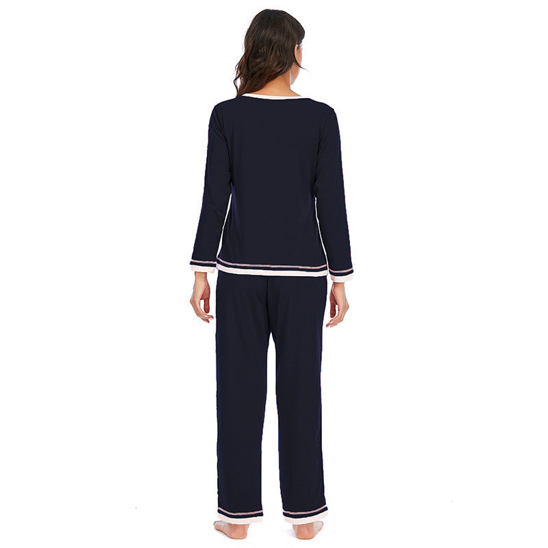 Women's Cotton Pajama Set – Long Sleeve V-Neck