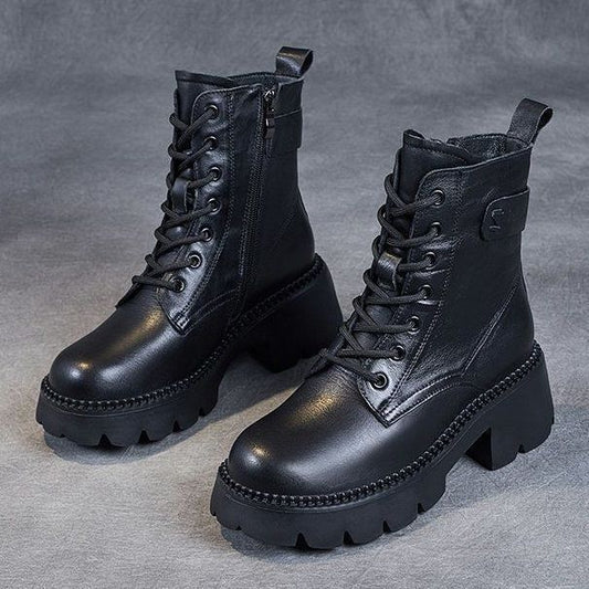 Women's Platform Ankle Boot – Lace-Up With Side Zip