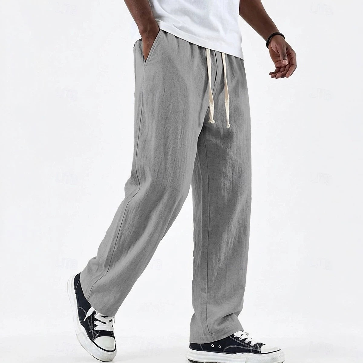 Men's Wide-Leg Cotton-Linen Pants – Drawstring Waist