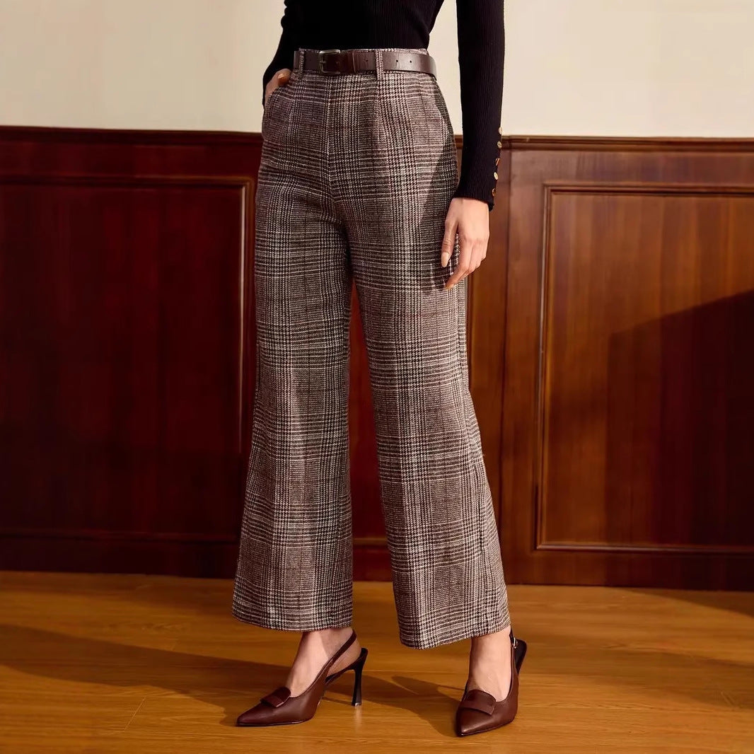 Women's Wide-Leg Pants – Relaxed Plaid Drape