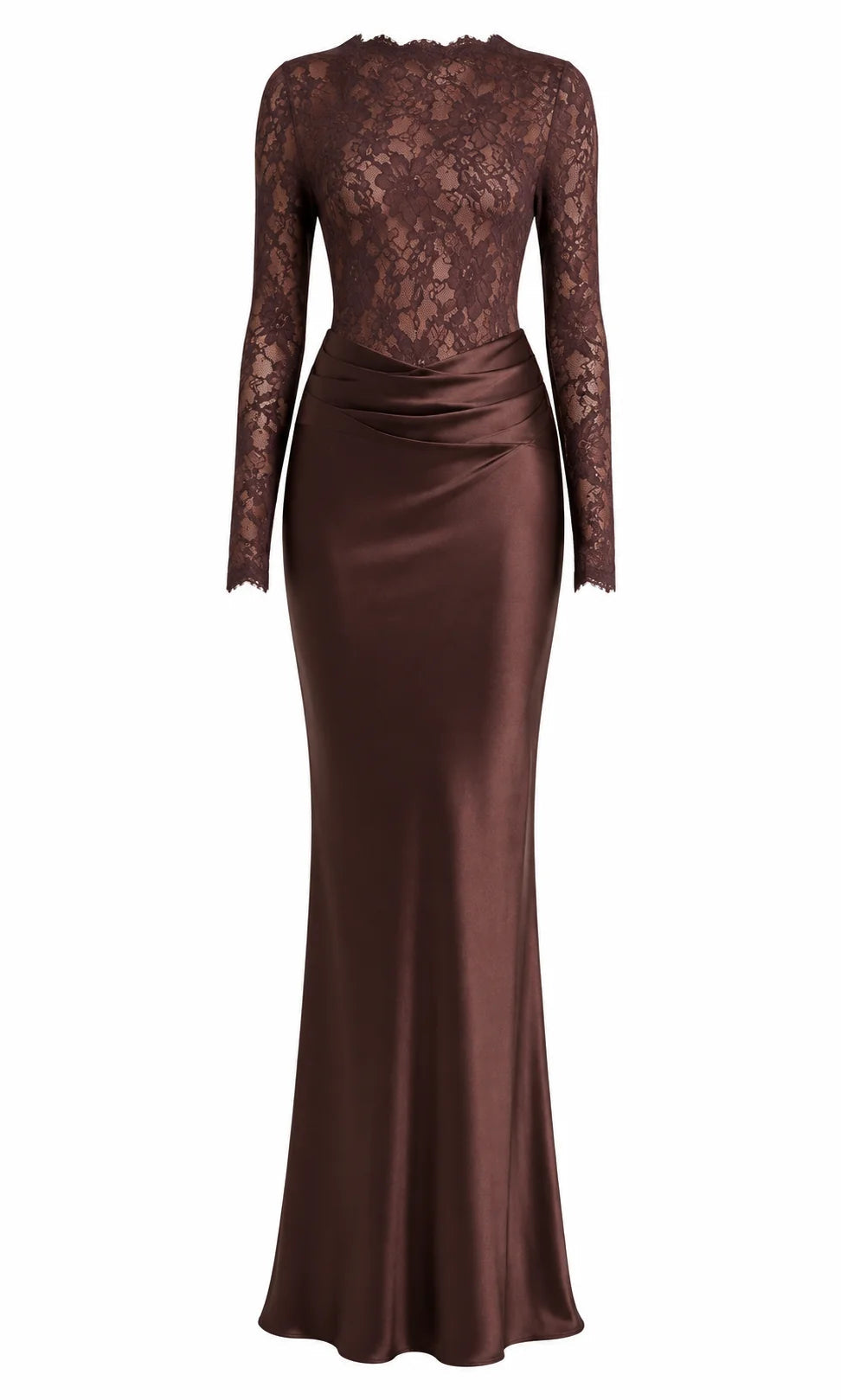 Women's Satin Maxi Skirt – Lace Waist Mermaid Hem