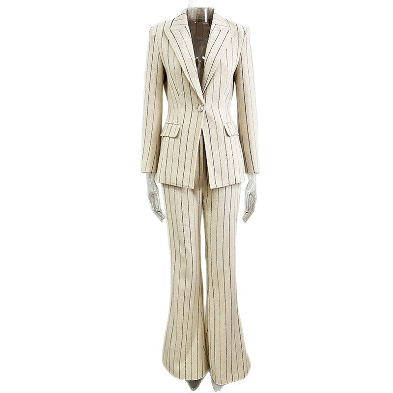 Women's Two-Piece Suit Set – Brushed Pinstripe Blazer