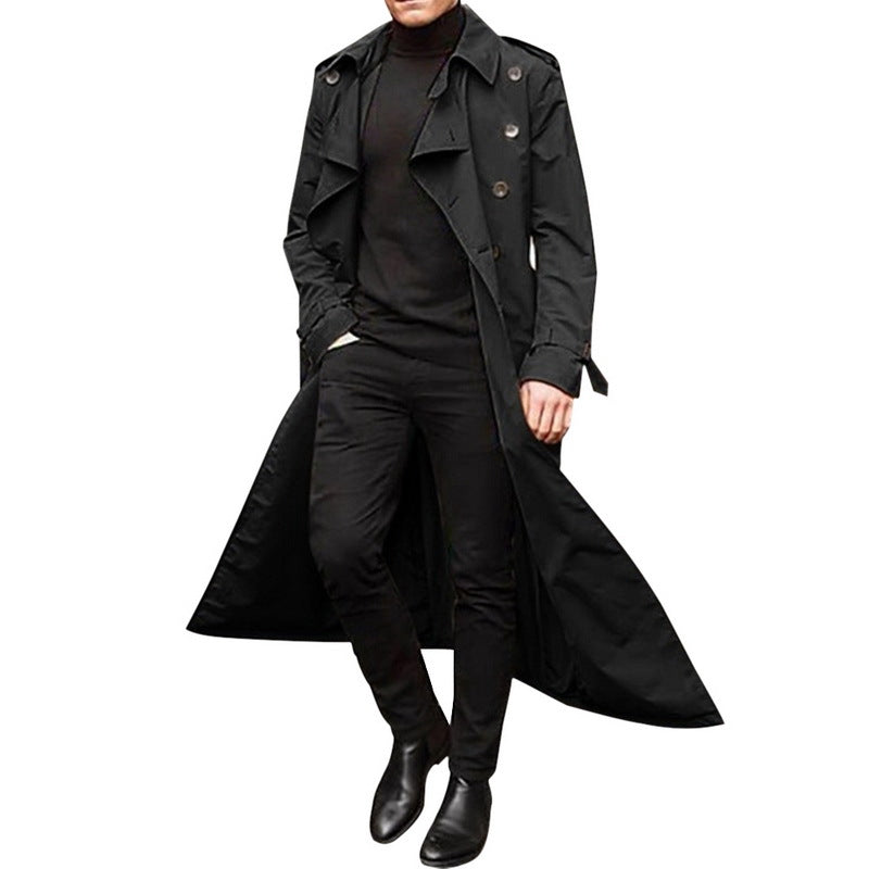 Men's Double-Breasted Trench Coat – Long Tailored Fit