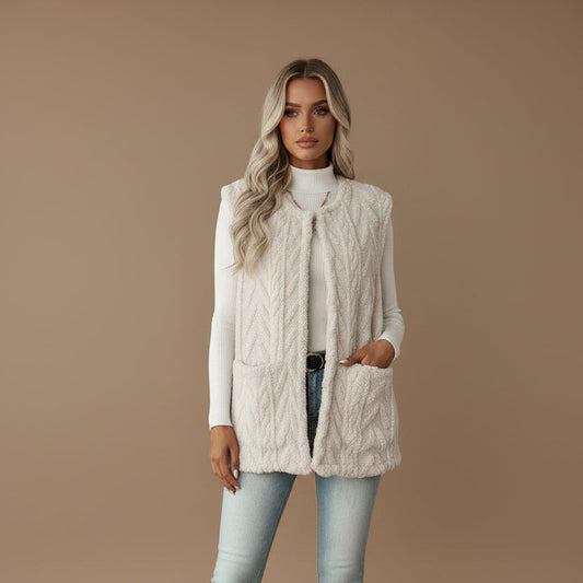 Women's Fleece Vest – Textured Diamond Pattern