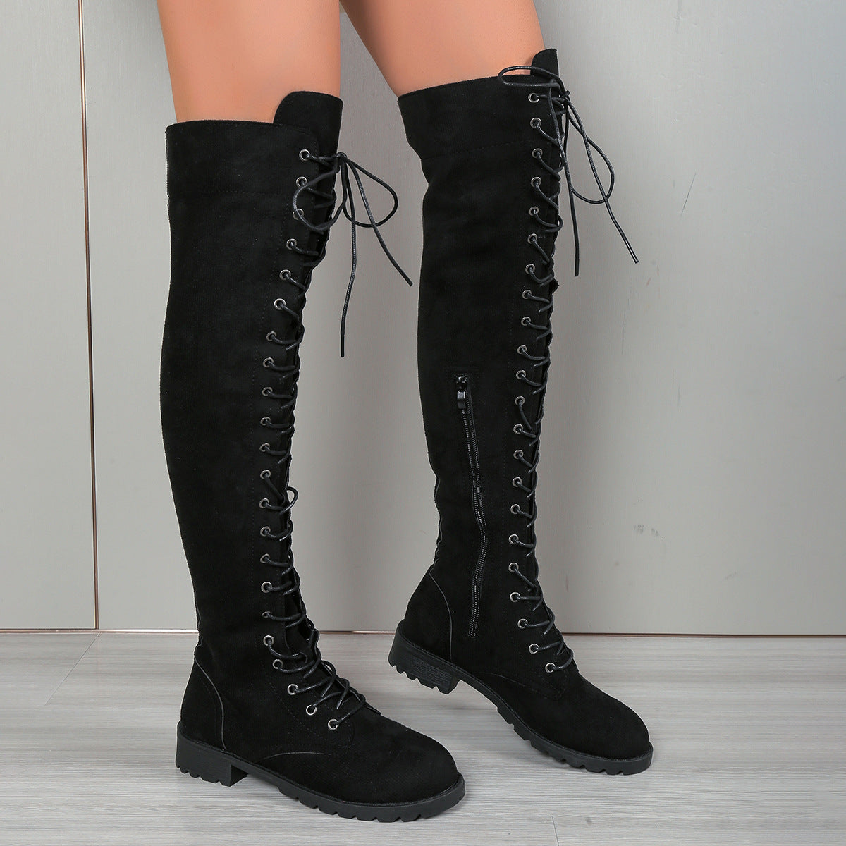 Women's Over-the-Knee Boot – Lace-Up Low Block Heel