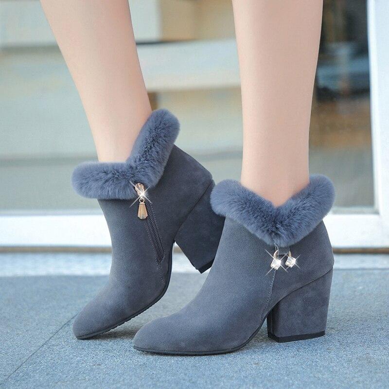 Women's Suede Ankle Boots – Pointed Toe Block Heel