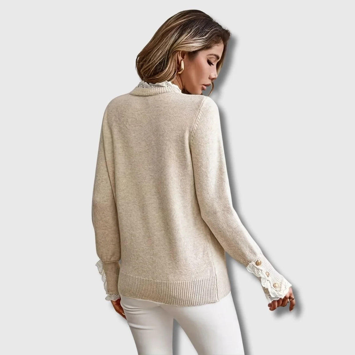 Women's Lace-Trim Knit Sweater – Ribbed Regular Fit