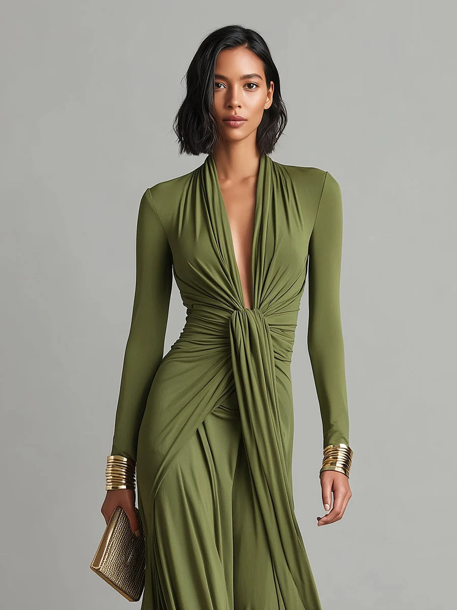 Women's Textured Maxi Dress – Long Sleeve Fluid Fit