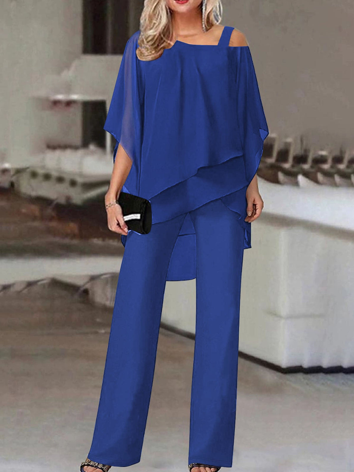 Women's Two-Piece Set – Ruffled One-Shoulder Wide-Leg