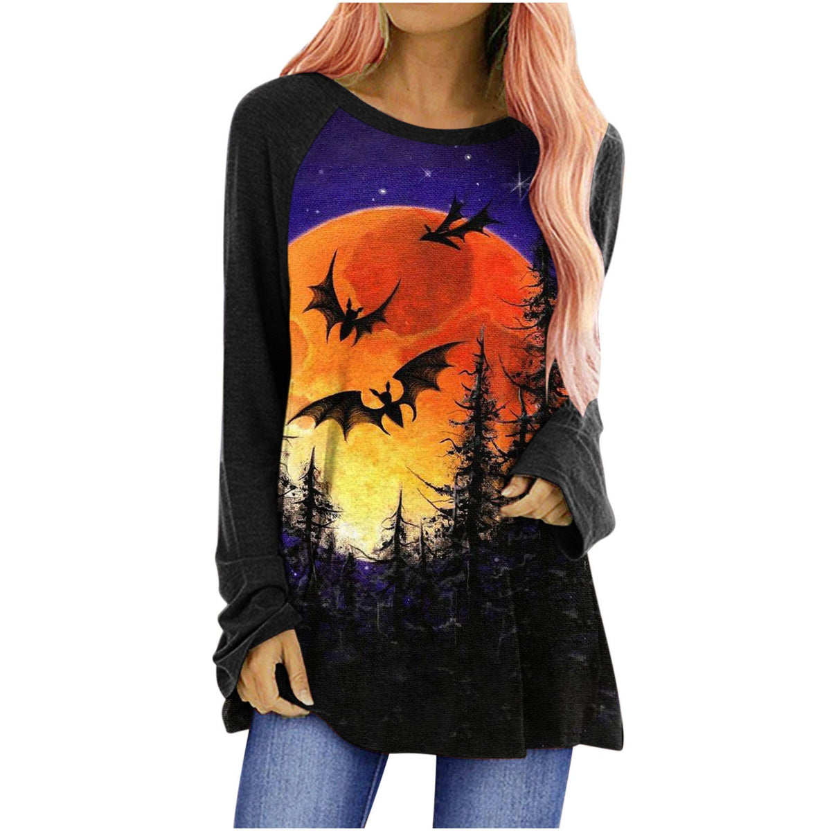 Women's Long Sleeve Top – Halloween Graphic Crew Neck