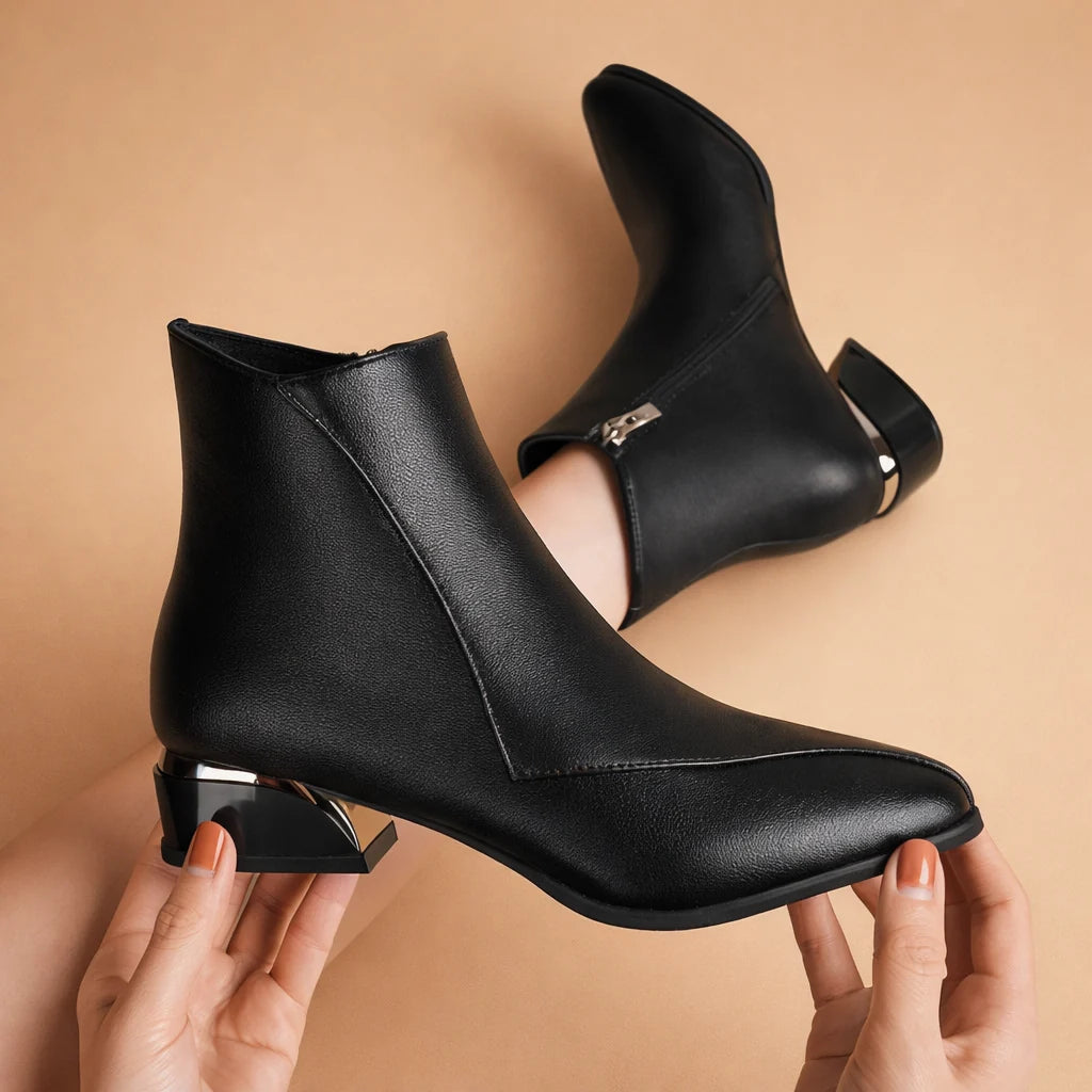 Women's Ankle Boot – Stitched Panel Chunky Heel