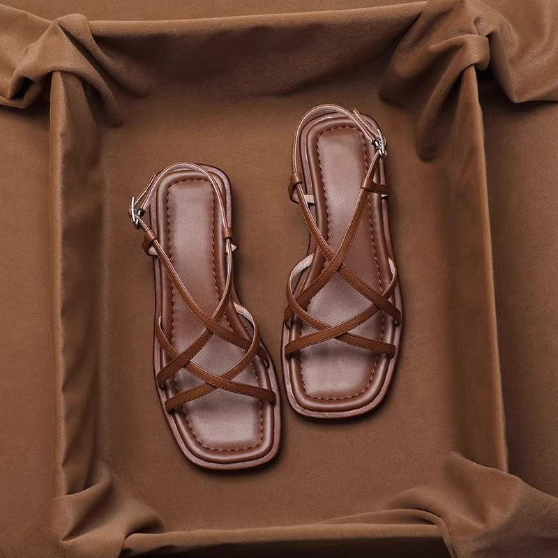 Women's Open-Toe Flat Sandal – Retro Crossover Straps