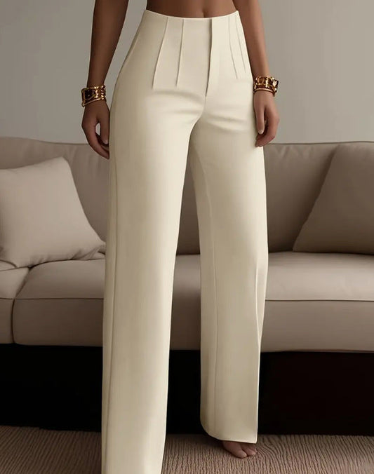Women's High-Waisted Pleated Pants – Straight Ankle Leg