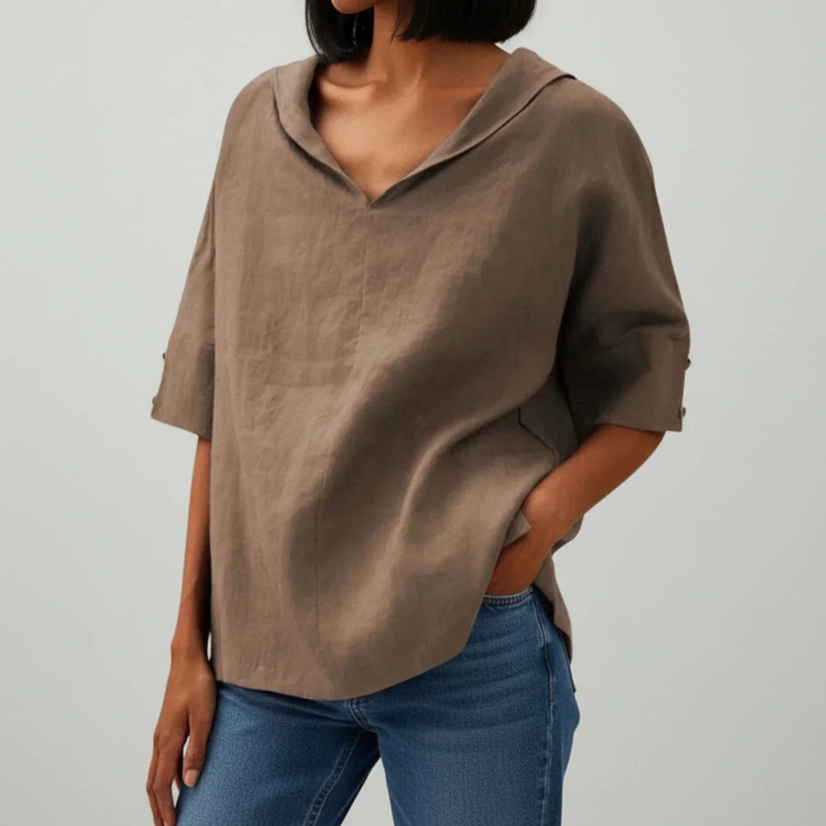 Women's Relaxed Half-Sleeve Shirt – Mid-Length Loose Fit