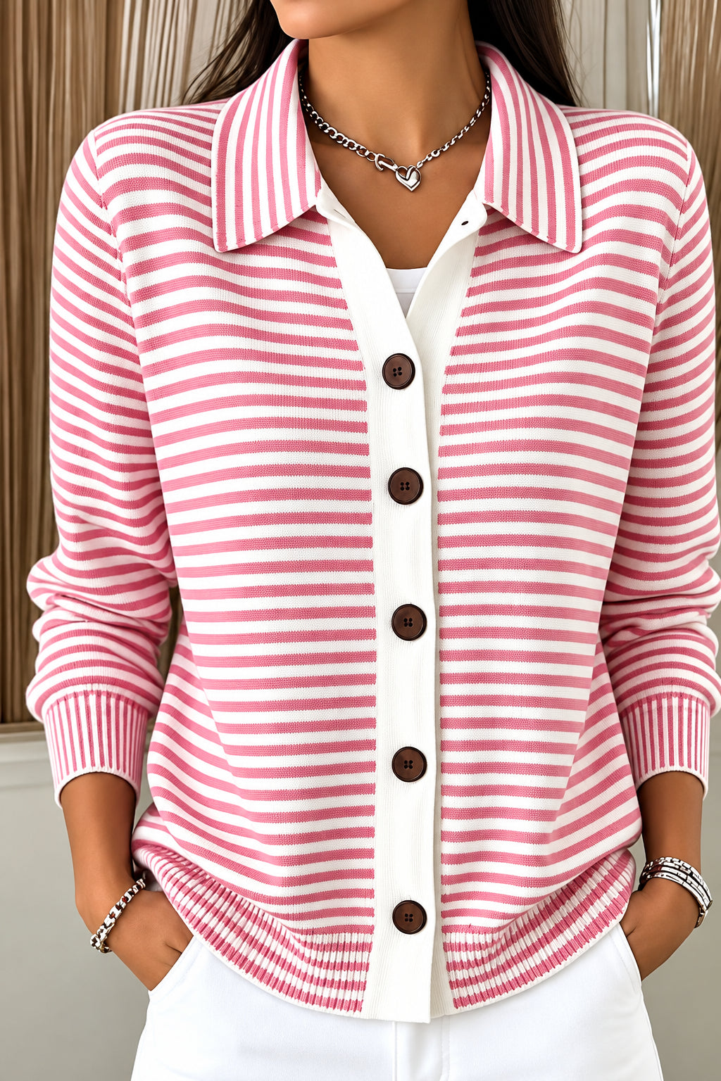 Women's Striped Cotton Cardigan – Relaxed Button-Front