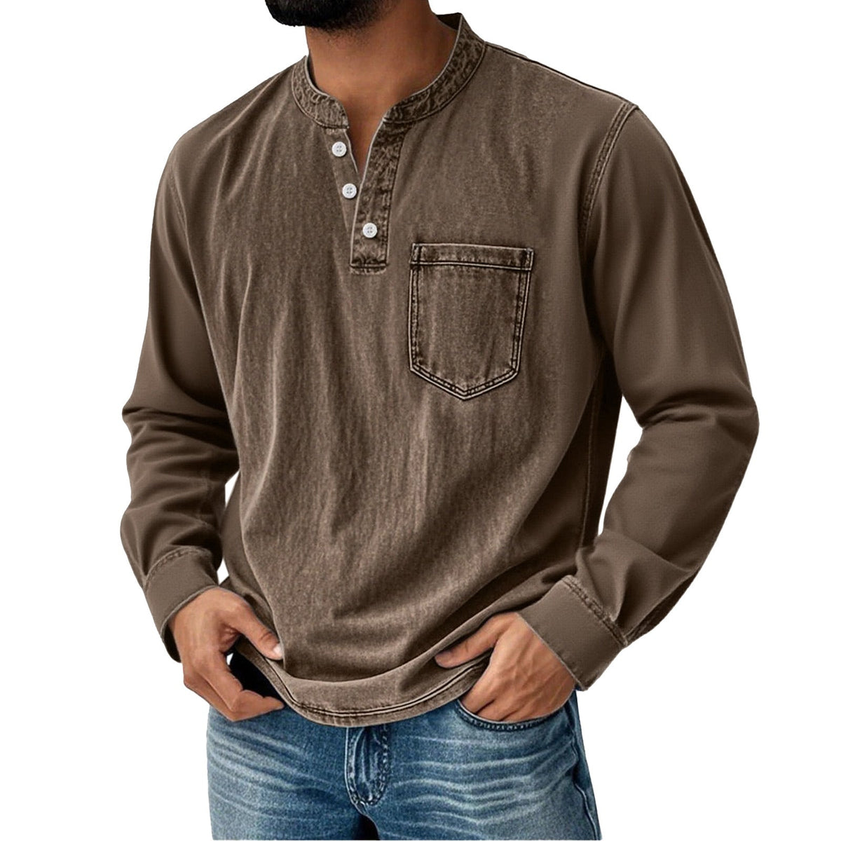 Men's Long Sleeve Henley Shirt – Slim Three-Button Fit