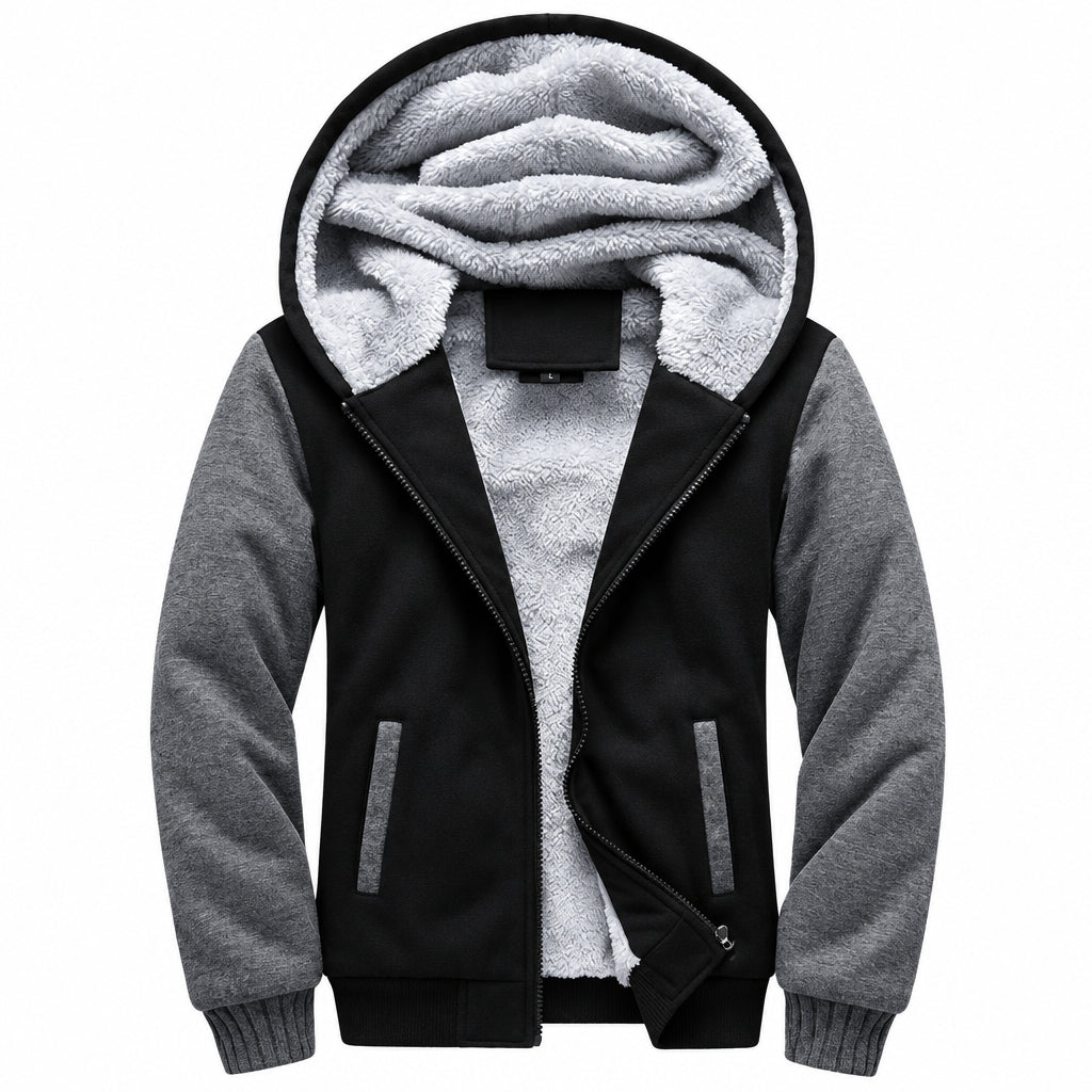 Men's Fleece-Lined Hooded Cardigan – Two-Tone Relaxed Fit