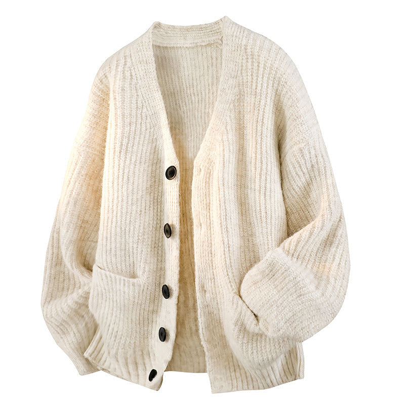 Men's Ribbed Knit Cardigan – Relaxed Drop-Shoulder Fit
