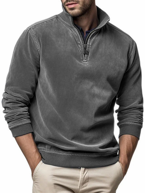Men's Half-Zip Sweatshirt – Stand Collar Patch Pocket