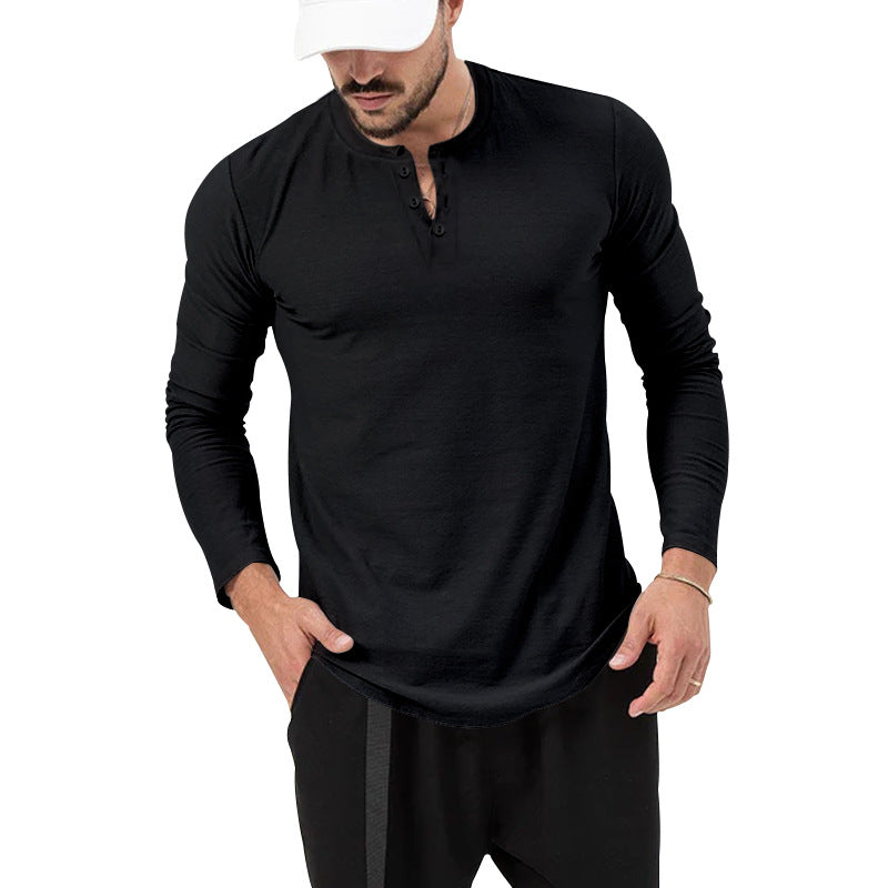 Men's Ribbed Henley Shirt – Textured Long Sleeve