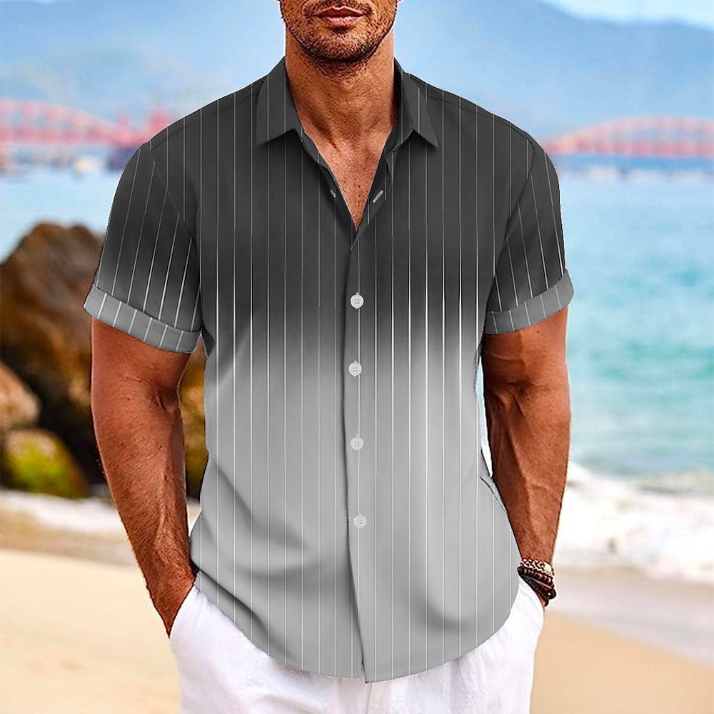 Men's Short-Sleeve Shirt – Gradient Stripe Camp Collar