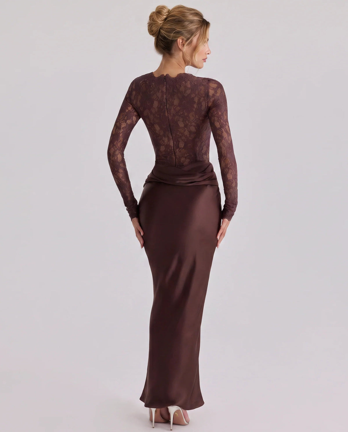 Women's Satin Maxi Skirt – Lace Waist Mermaid Hem