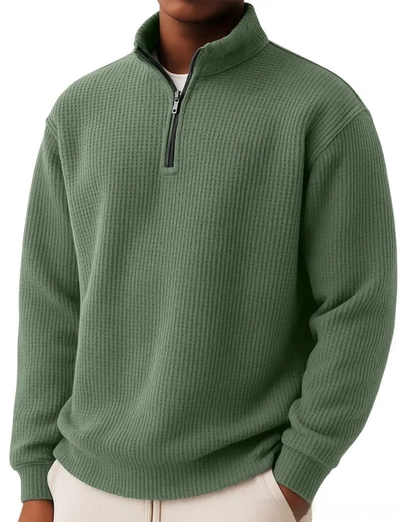 Men's Waffle Knit Polo – Long Sleeve Relaxed Fit