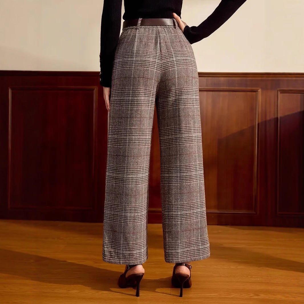 Women's Wide-Leg Pants – Relaxed Plaid Drape