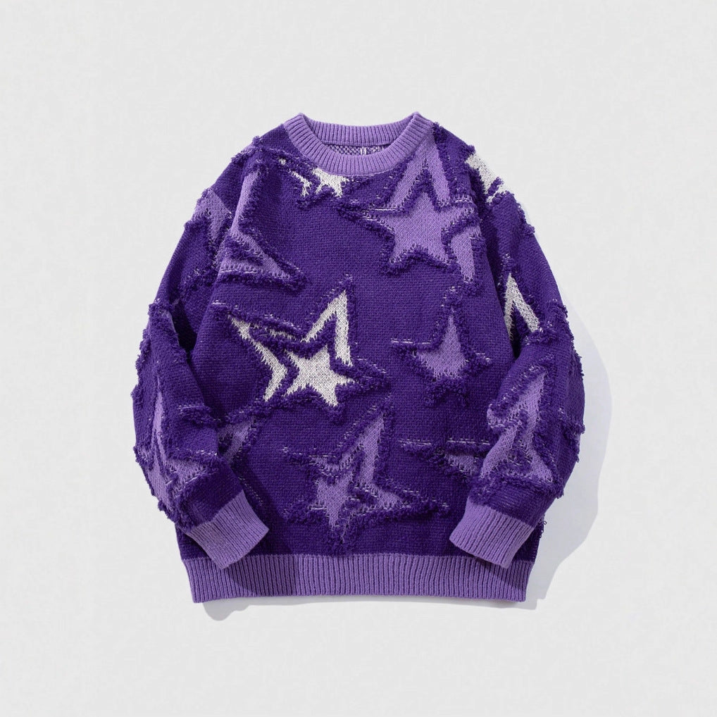 Men's Star Jacquard Sweater – Relaxed Drop-Shoulder Fit