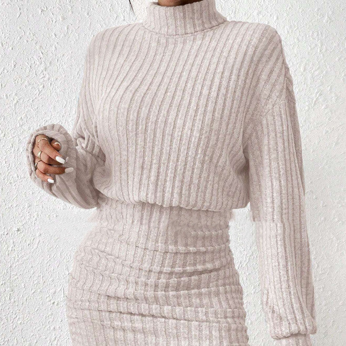 Women's Ribbed Knit Two-Piece Set – Mock Neck Long Sleeve