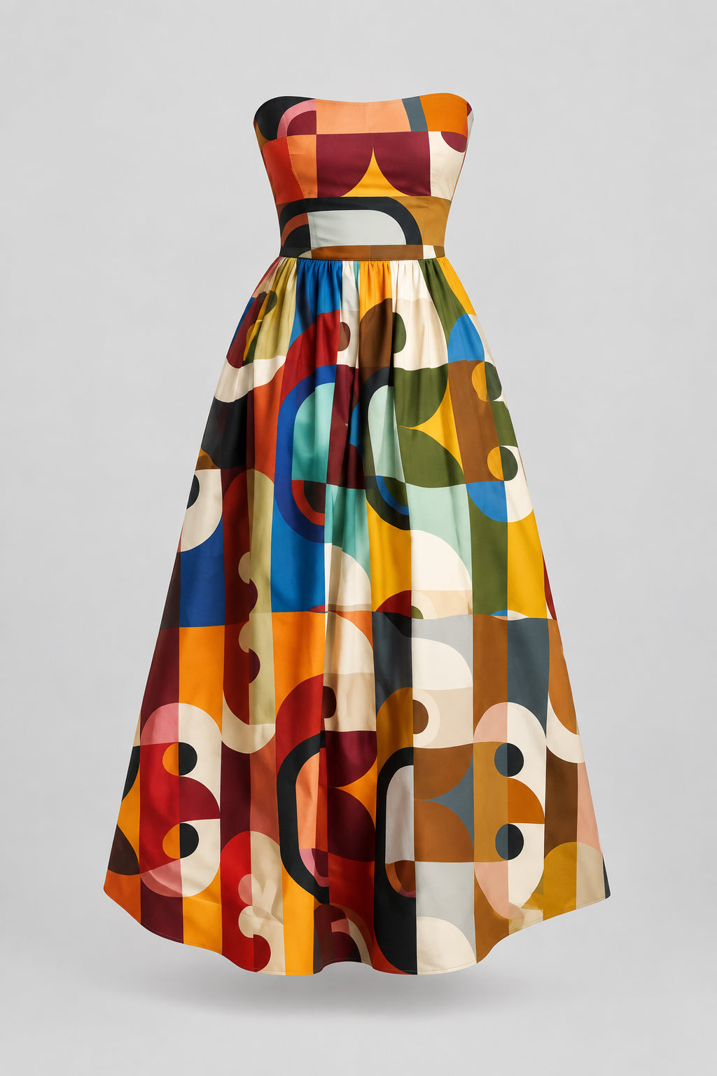 Women's Strapless Midi Dress – Dimensional Print Slim Fit