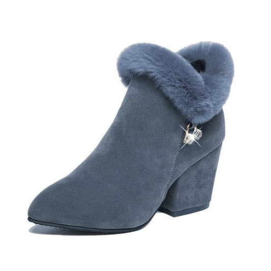 Women's Suede Ankle Boots – Pointed Toe Block Heel