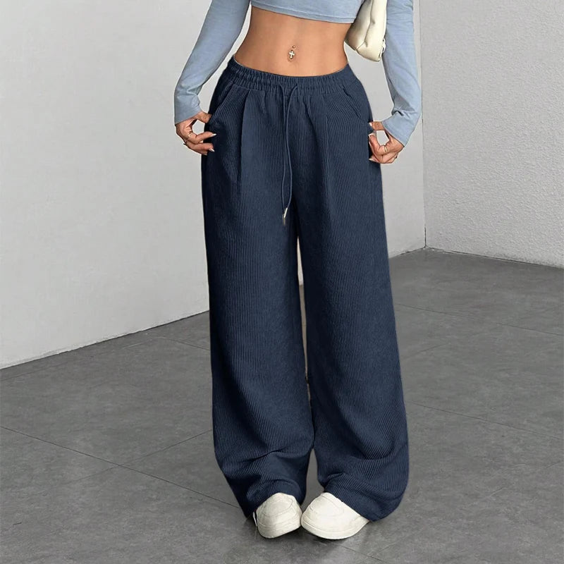 Women's Wide-Leg Corduroy Pants – Relaxed Drawstring Fit