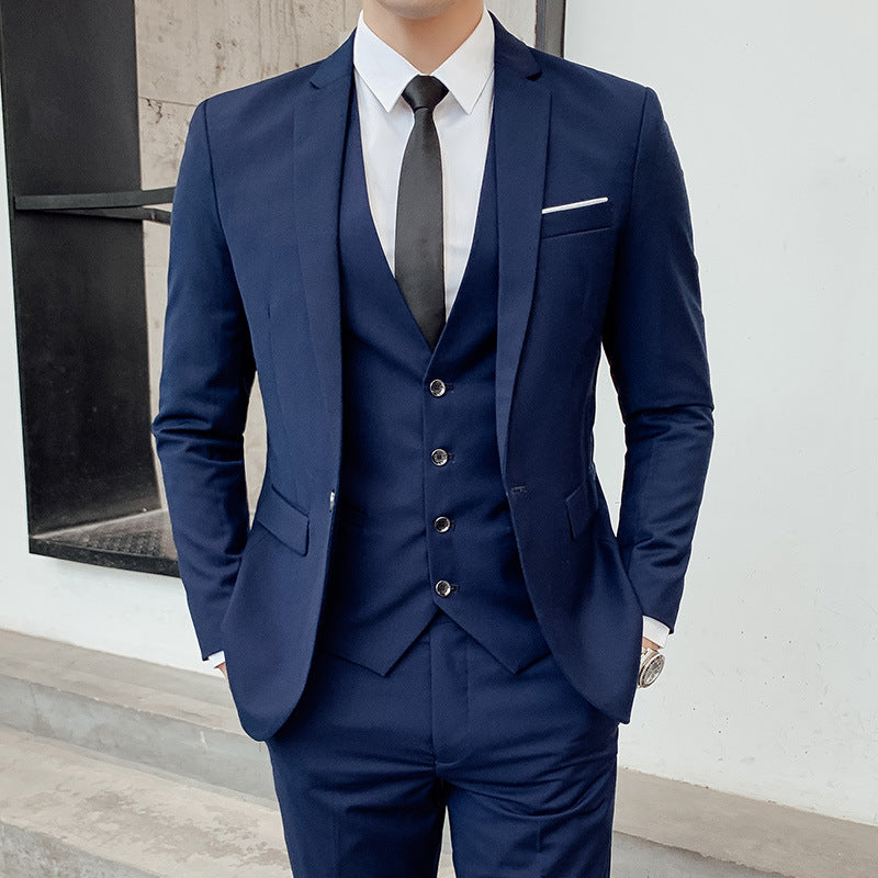 Men's Three-Piece Cotton Suit – Structured Slim Fit