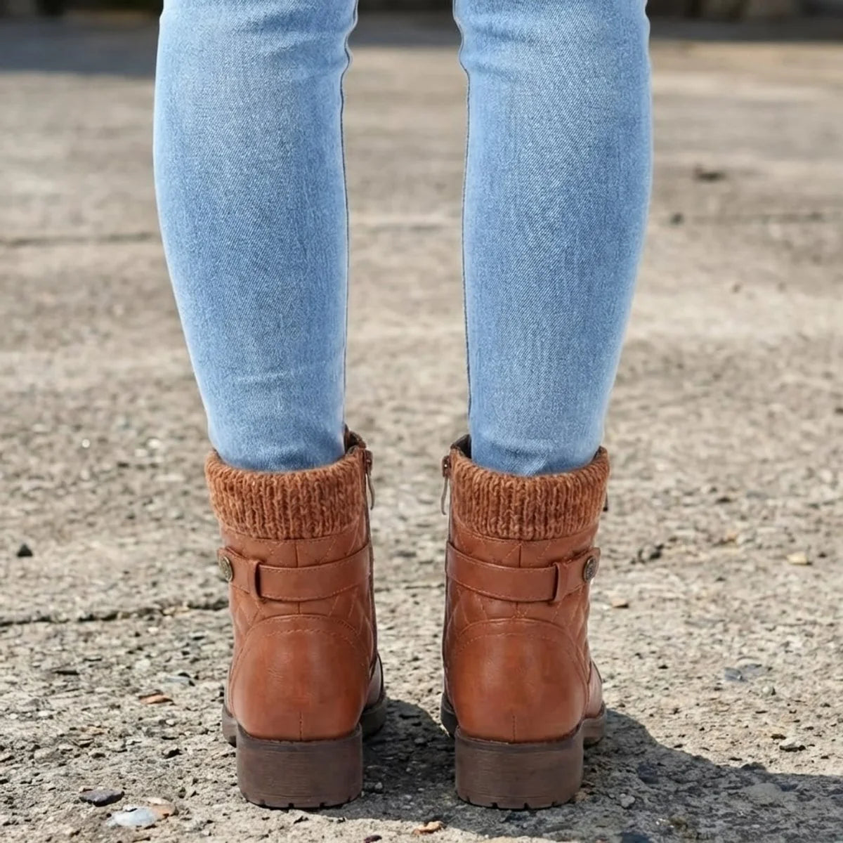 Women's Lace-Up Ankle Boots – Side Zip Block Heel