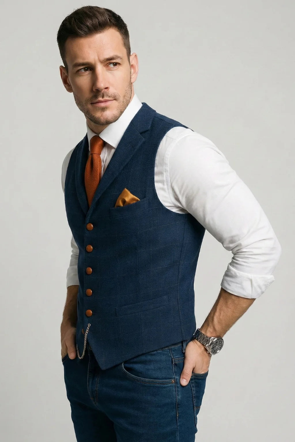 Men's Plaid Vest – Slim Lapel Collar Cut