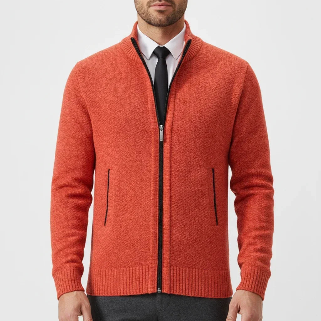 Men's Cotton Zip Cardigan – Stand Collar Relaxed Fit