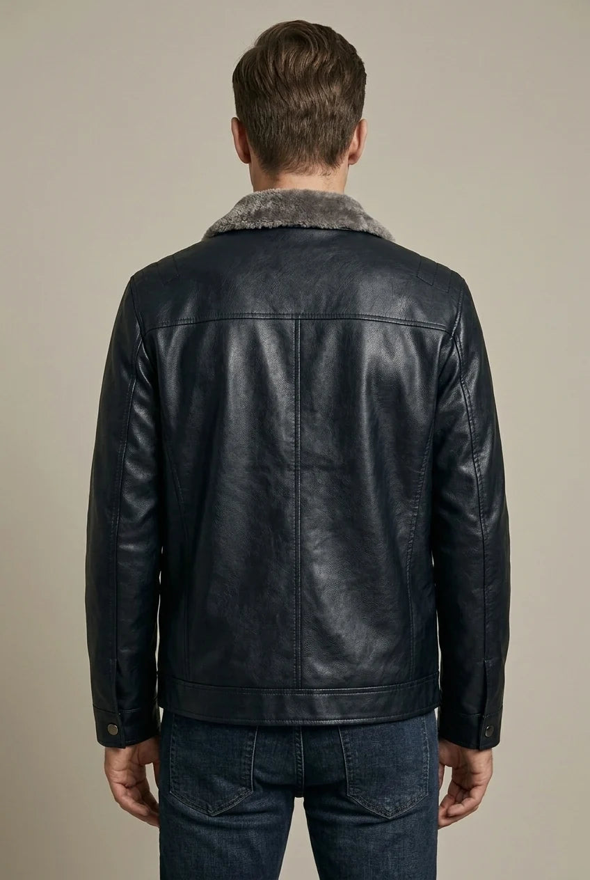 Men's Leather Jacket – Fleece-Lined Relaxed Fit