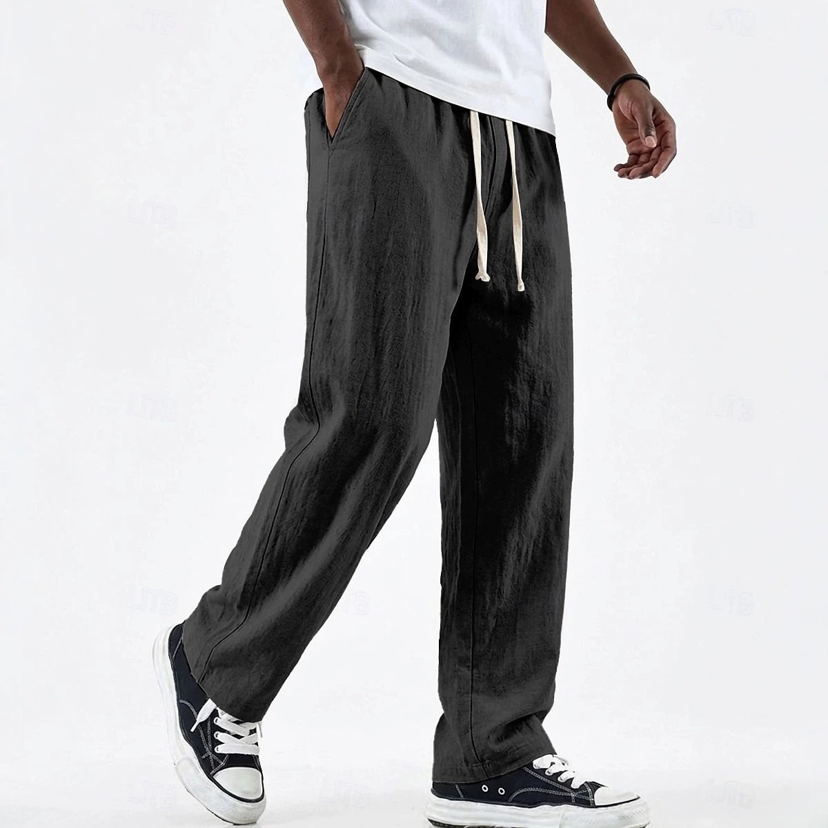 Men's Wide-Leg Cotton-Linen Pants – Drawstring Waist